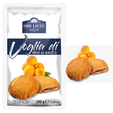 4x Ore Liete Voglia di Ripieno Confettura di albicocca biscuits filled with cream Apricot jam 200gr