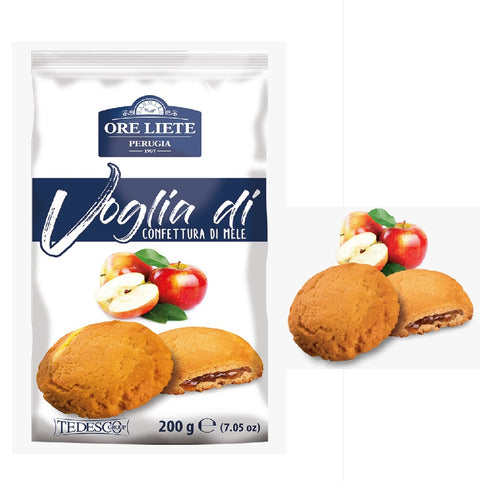 4x Ore Liete Voglia di Ripieno Confettura di mele biscuits filled with cream Apple jam 200gr