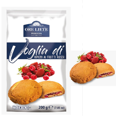4x Ore Liete Voglia di Ripieno Frutti Rossi biscuits filled with red fruit jam 200gr