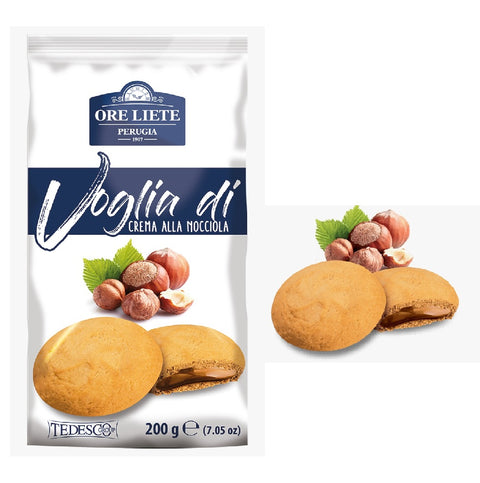 4x Ore Liete Voglia di Ripieno Crema alla nocciola biscuits filled with hazelnut cream 200g