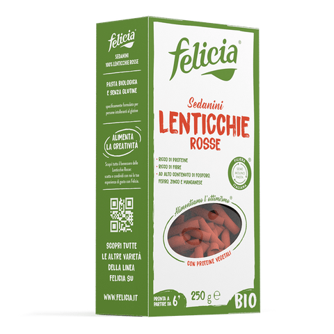 3x Felicia Sedanini di lenticchie rosse Organic Pasta 100% red lentils from Italian supply chain 250gr